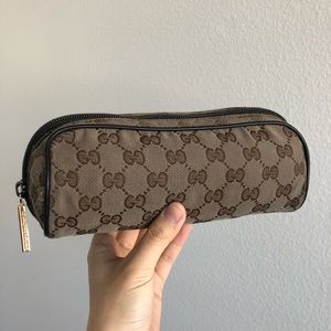 Gucci GG Monogram Canvas Cosmetic Vintage Barrel Case with Dust Bag Pouch